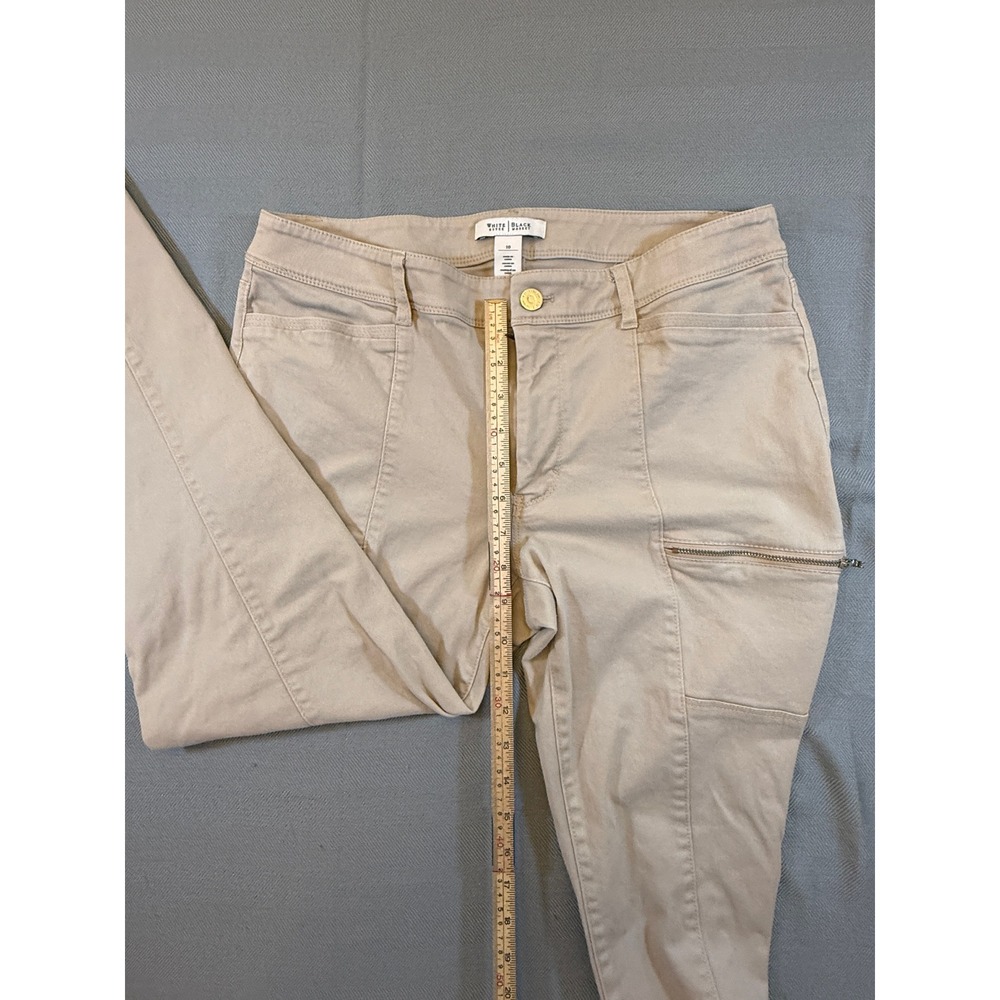 White House Black Market Tan Khaki Cargo Slim Pants Gold Zip Size 10 Utility - Picture 9 of 9